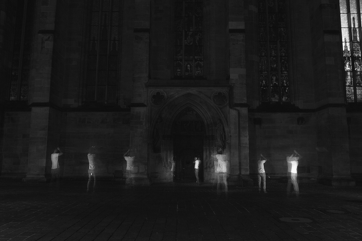 By pointing the flash at a second person instead of the ground, I was able to place photographers' ghosts where they must have stood when shooting their picture.