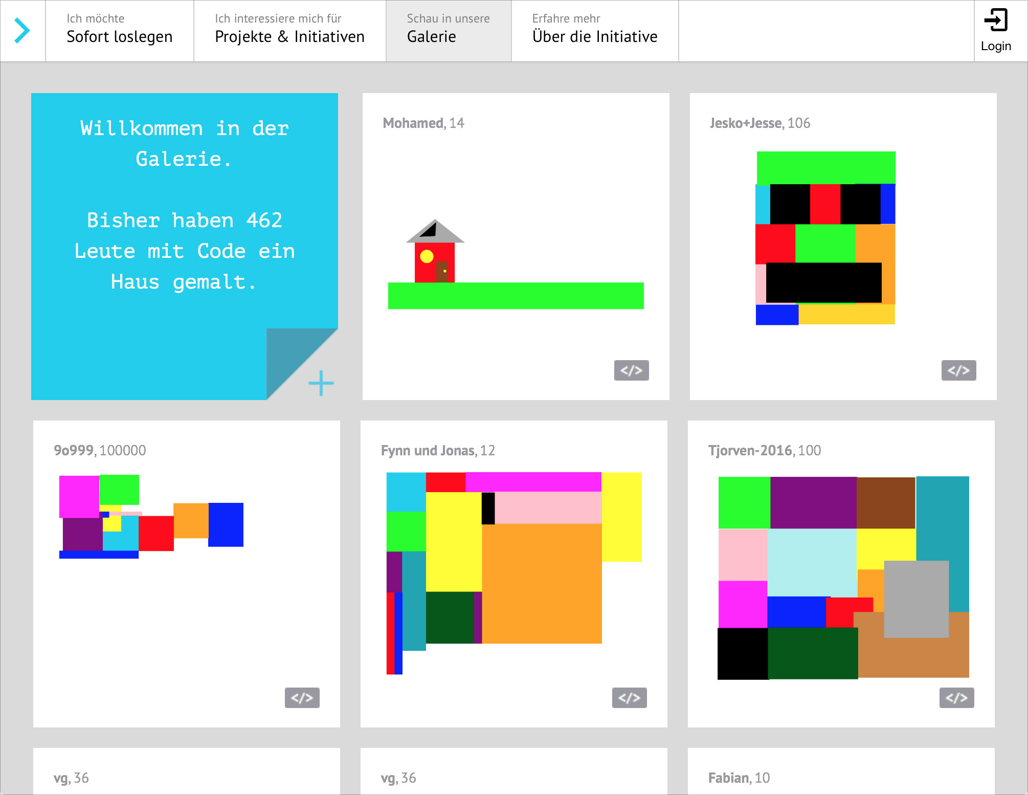 A screenshot of the Start Coding gallery